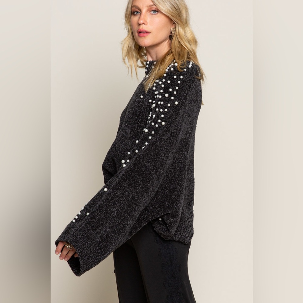 POL Black Pearl Embellished Chenille Sweater - S M L - Picture 4 of 6
